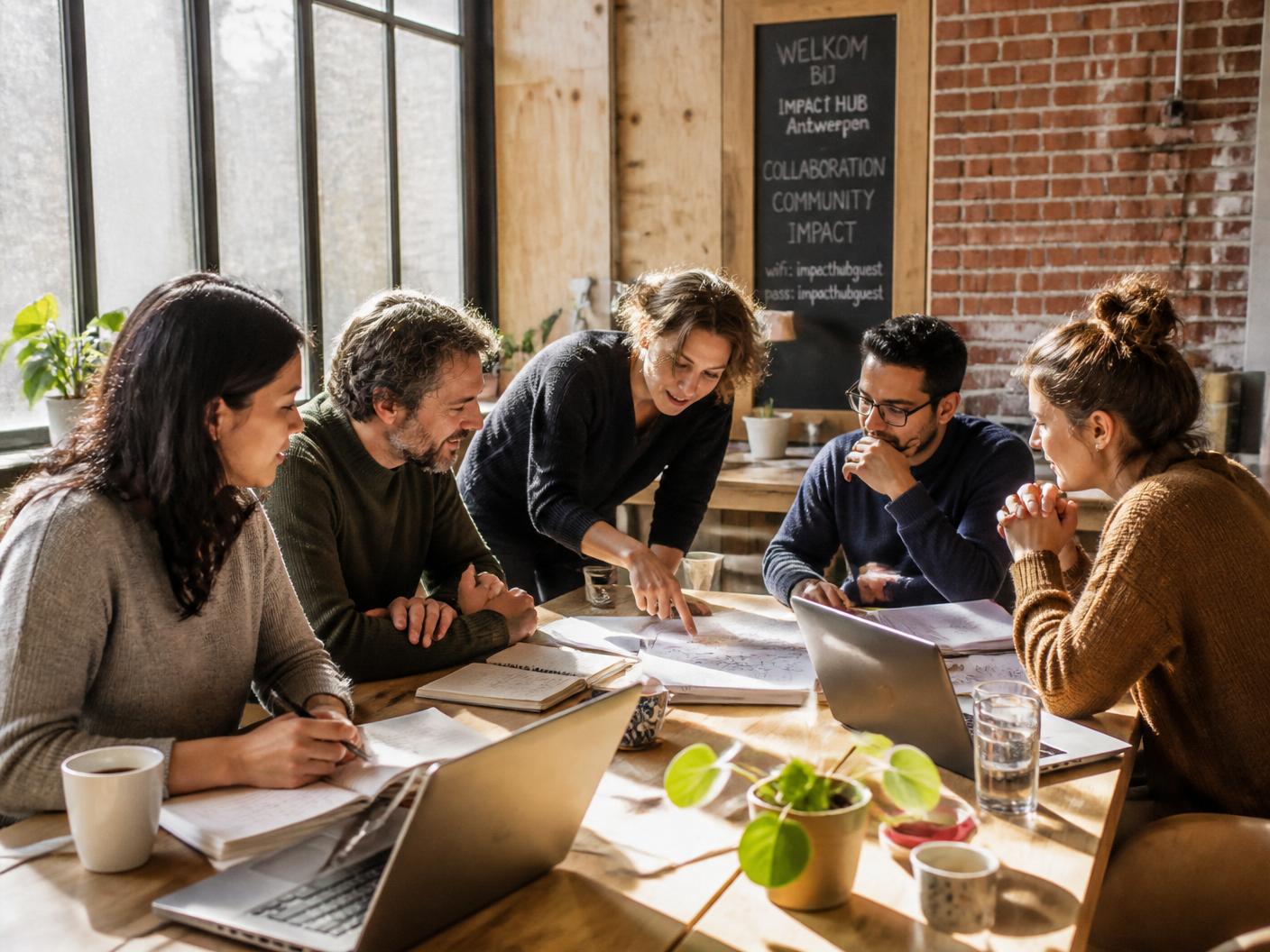 Cohorte diverse d'entrepreneurs au travail dans un hub belge